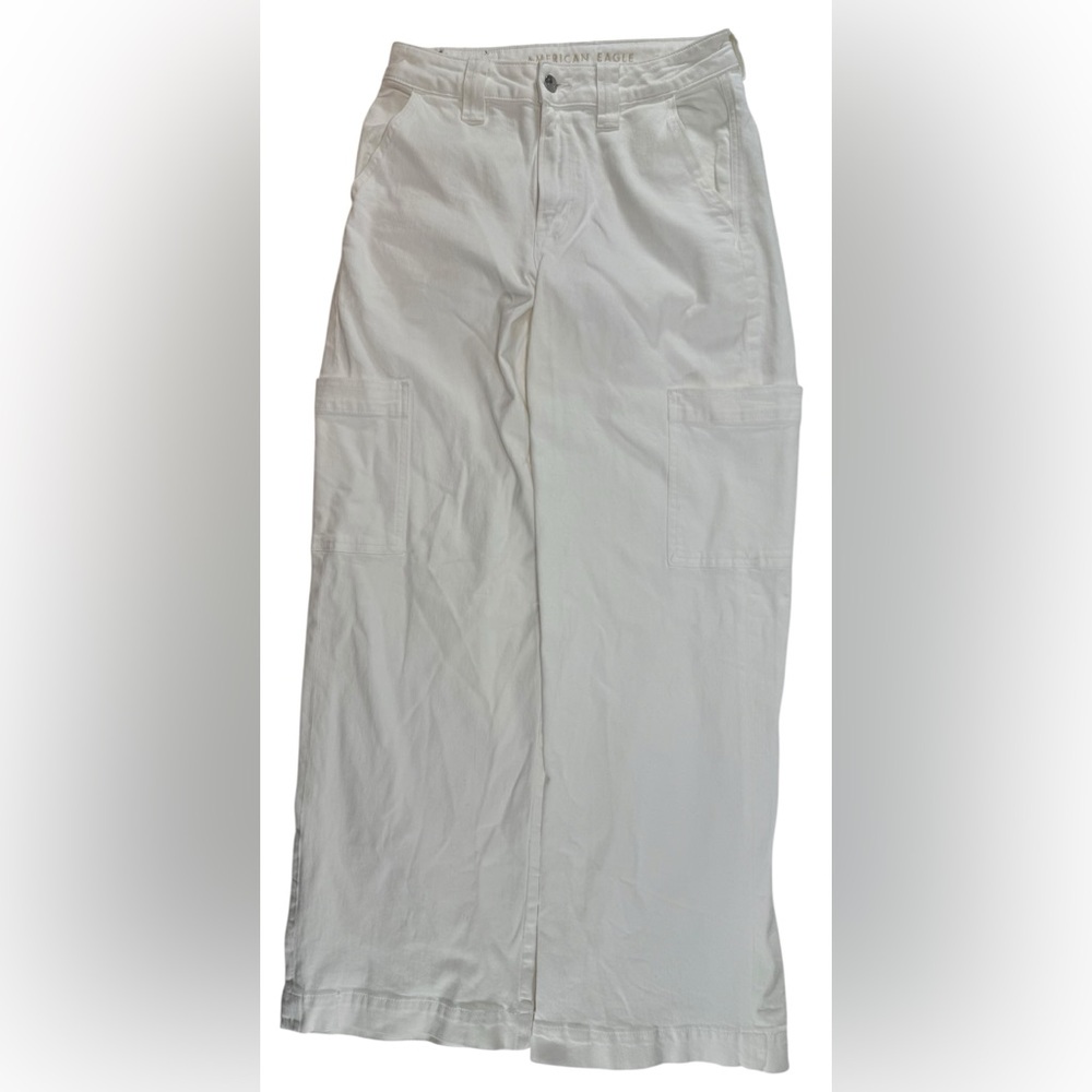 American Eagle Women's Super High-Rise Baggy Wide Leg White Jeans - 2 Regular
